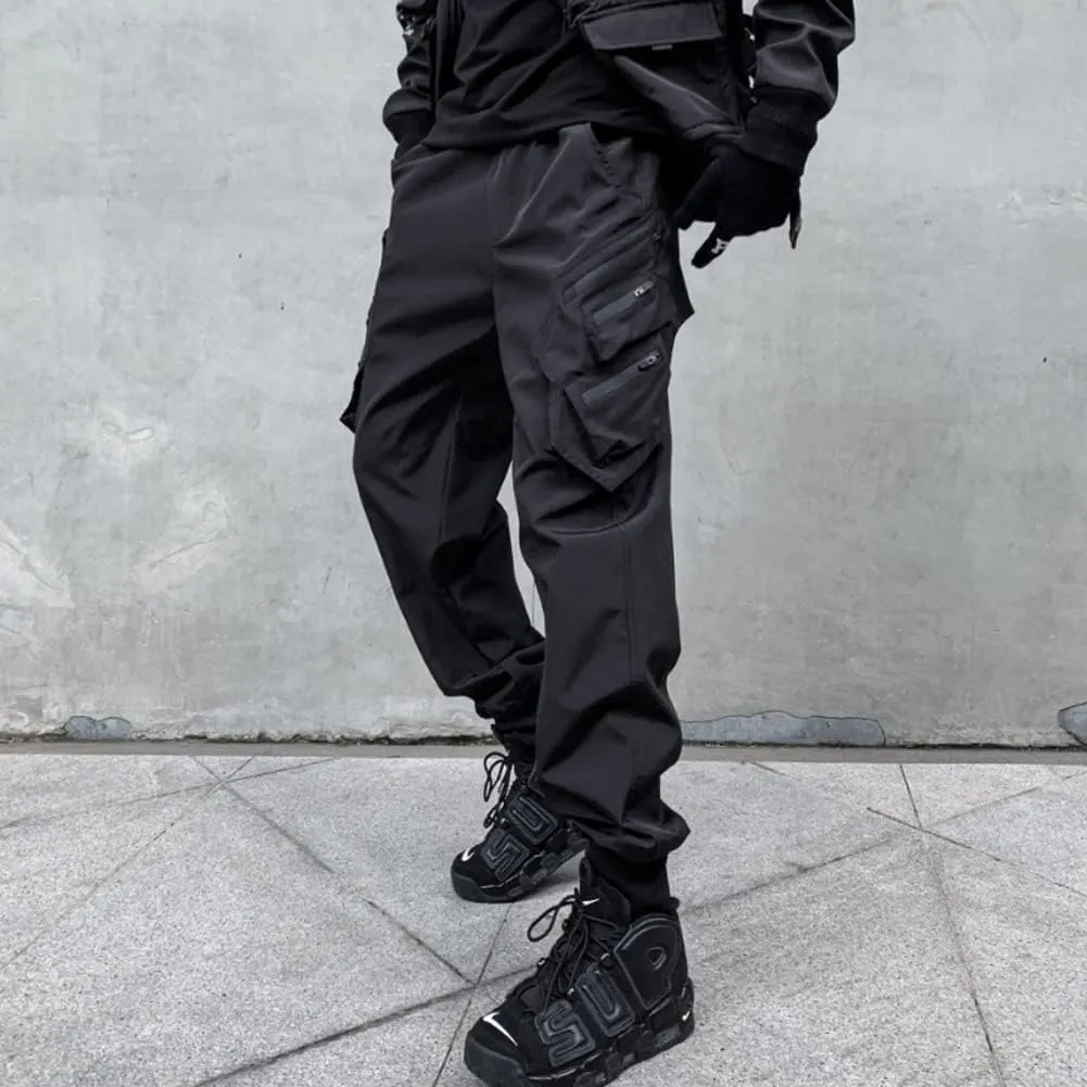 Ribbon Multi-Pocket Cargo Pants Men Hip Hop Streetwear Jogger Pants Black Techwear Male Pencil Trousers