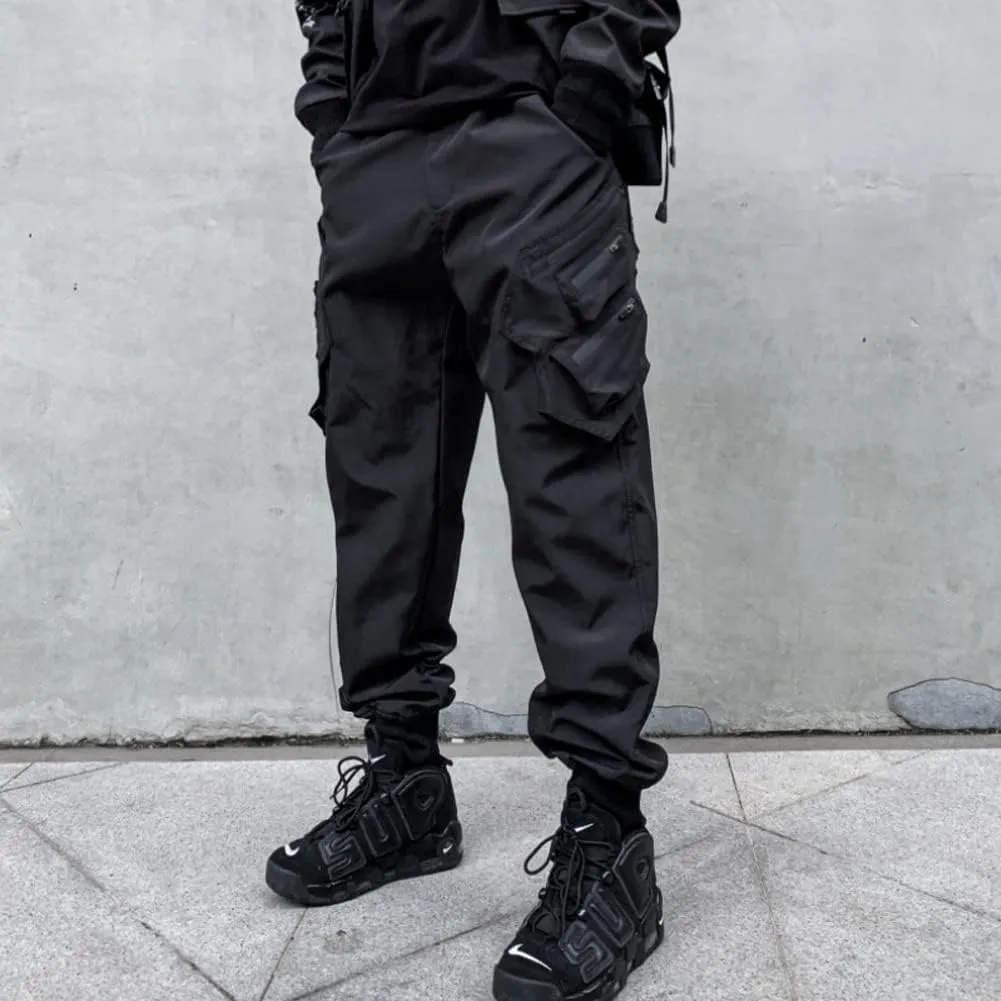 Ribbon Multi-Pocket Cargo Pants Men Hip Hop Streetwear Jogger Pants Black Techwear Male Pencil Trousers