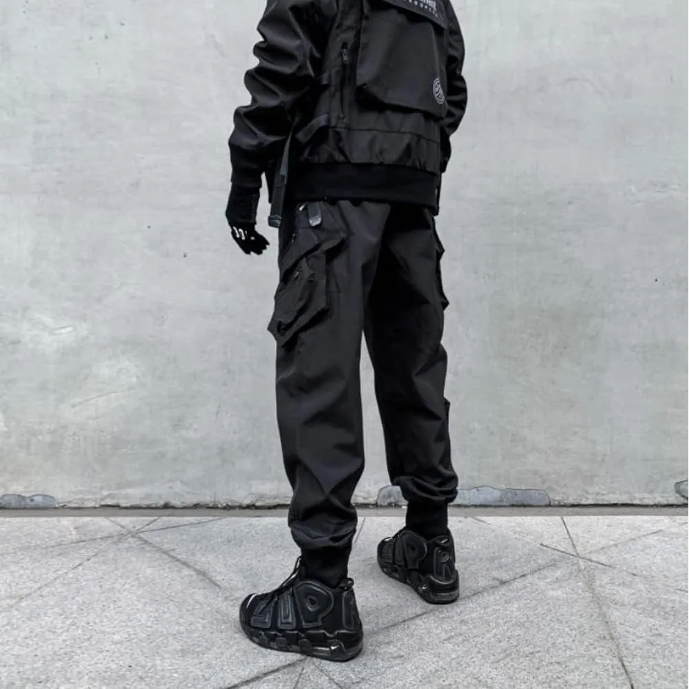 Ribbon Multi-Pocket Cargo Pants Men Hip Hop Streetwear Jogger Pants Black Techwear Male Pencil Trousers