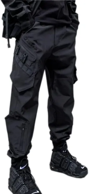 Ribbon Multi-Pocket Cargo Pants Men Hip Hop Streetwear Jogger Pants Black Techwear Male Pencil Trousers
