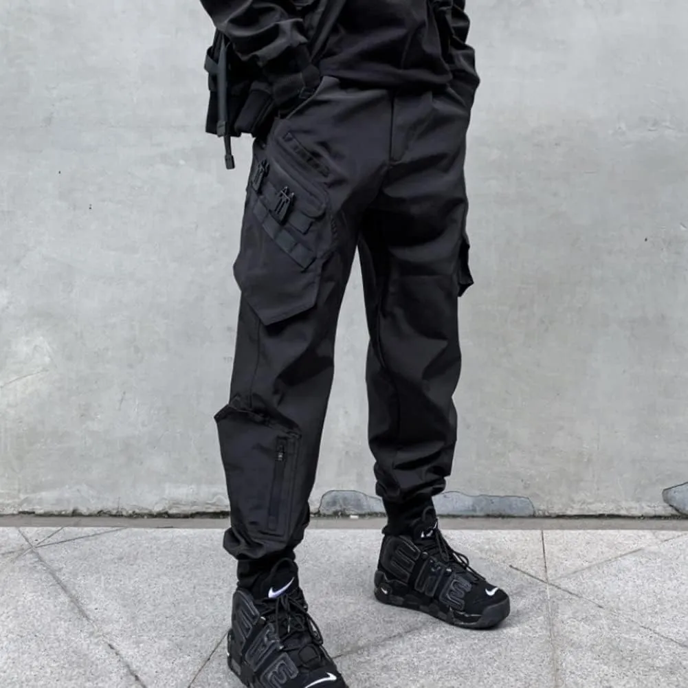 Ribbon Multi-Pocket Cargo Pants Men Hip Hop Streetwear Jogger Pants Black Techwear Male Pencil Trousers