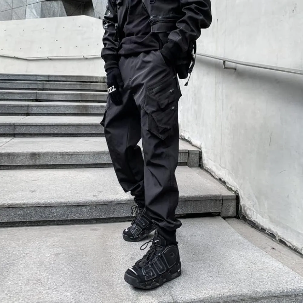 Ribbon Multi-Pocket Cargo Pants Men Hip Hop Streetwear Jogger Pants Black Techwear Male Pencil Trousers