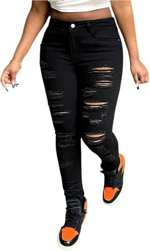 Ripped Jeans for Women Trendy Jeggings High Waisted Skinny Jeans Distressed Denim Ankle Pants with Pockets