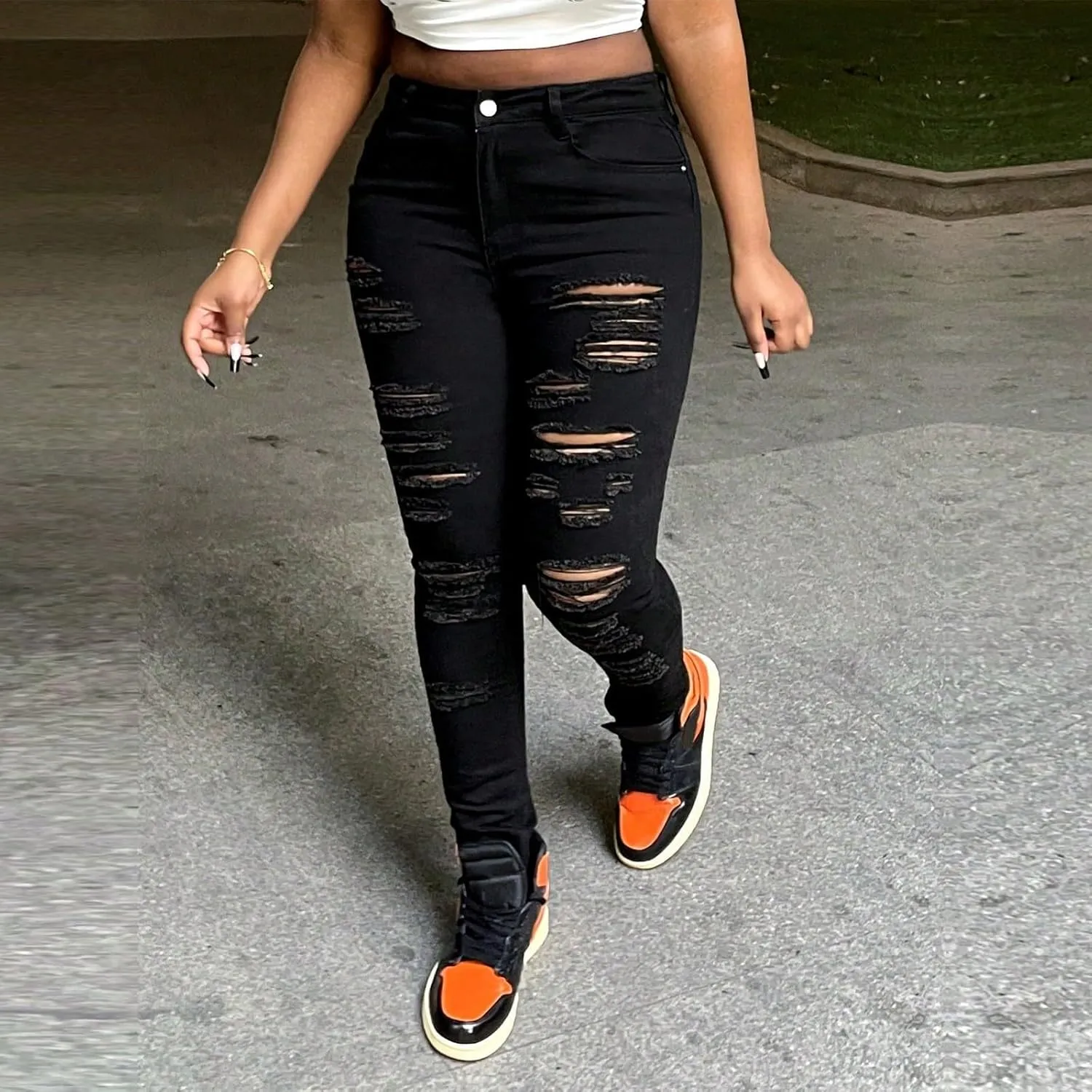 Ripped Jeans for Women Trendy Jeggings High Waisted Skinny Jeans Distressed Denim Ankle Pants with Pockets