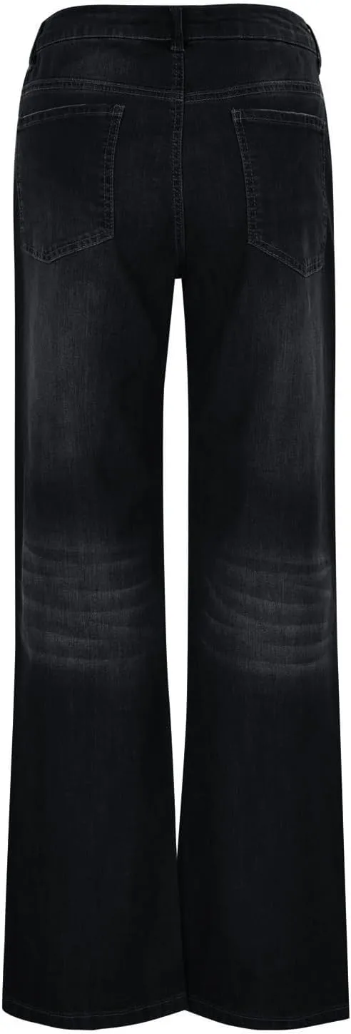 Ripped Jeans Womens Baggy Mid Rise Straight Leg Jeans Comfy Plus Size Denim Pants with Pocket Boyfriend Trouser Jeans