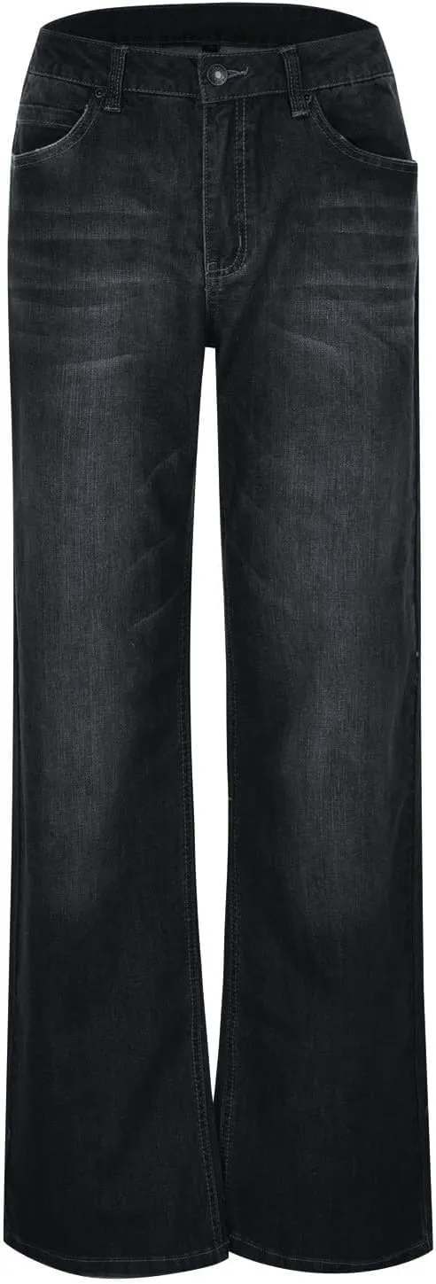Ripped Jeans Womens Baggy Mid Rise Straight Leg Jeans Comfy Plus Size Denim Pants with Pocket Boyfriend Trouser Jeans