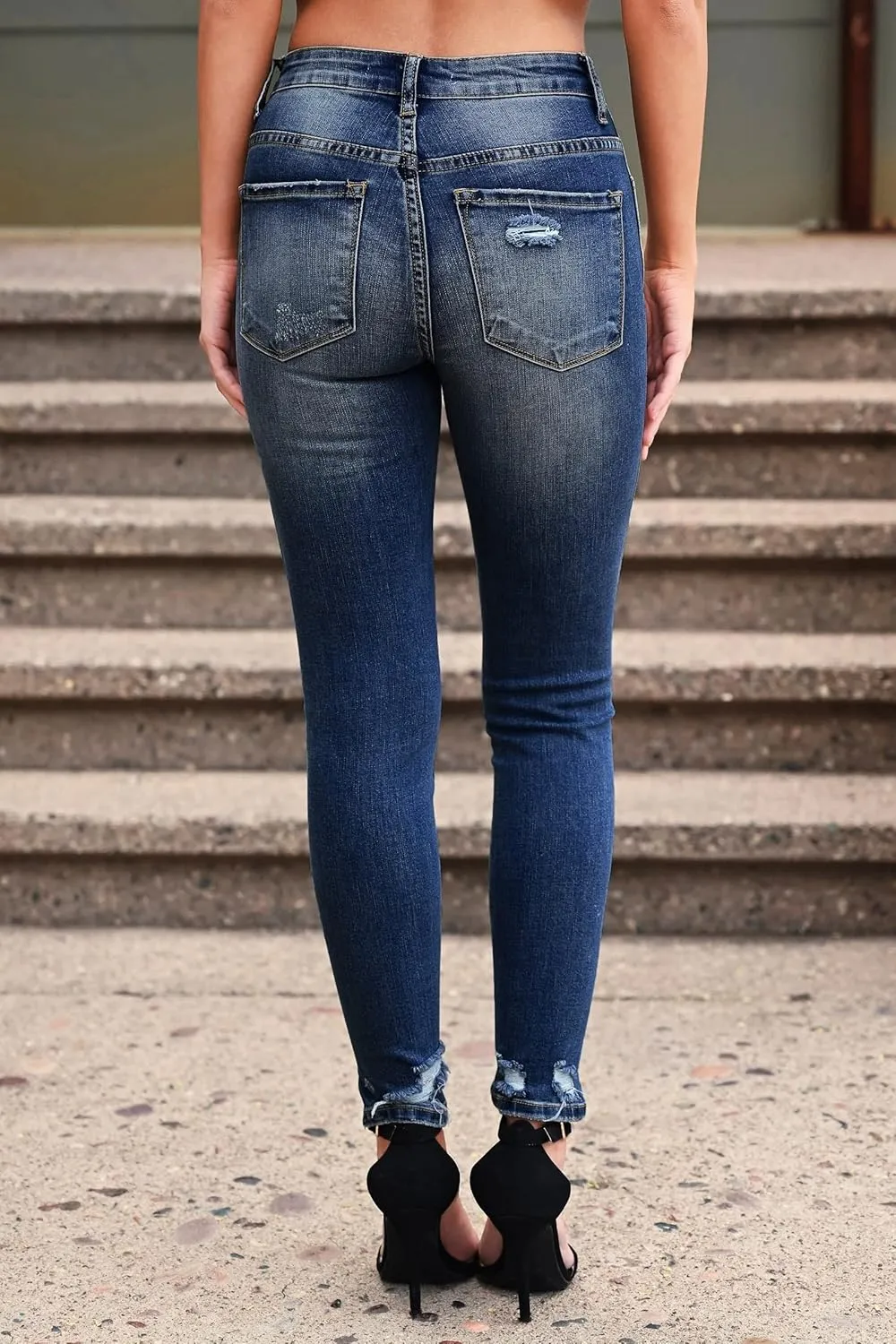 Ripped Jeans Womens high Waisted Stretch Skinny Distressed Cargo Emo Denim Pants