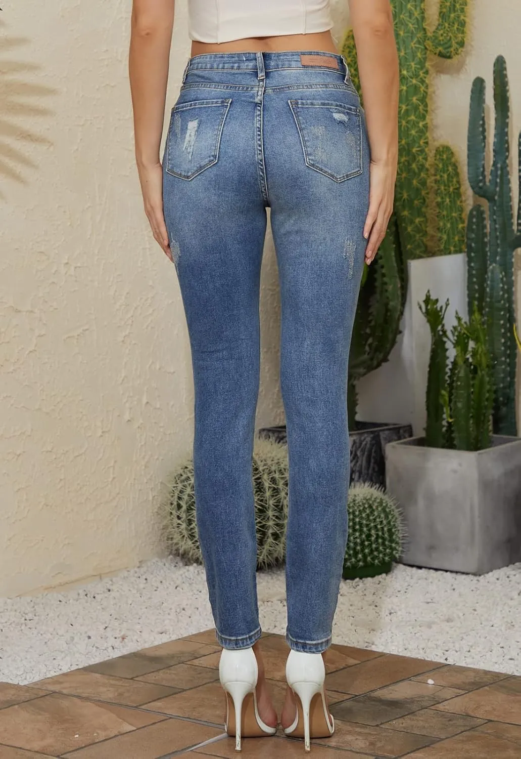 Ripped Jeans Womens high Waisted Stretch Skinny Distressed Cargo Emo Denim Pants
