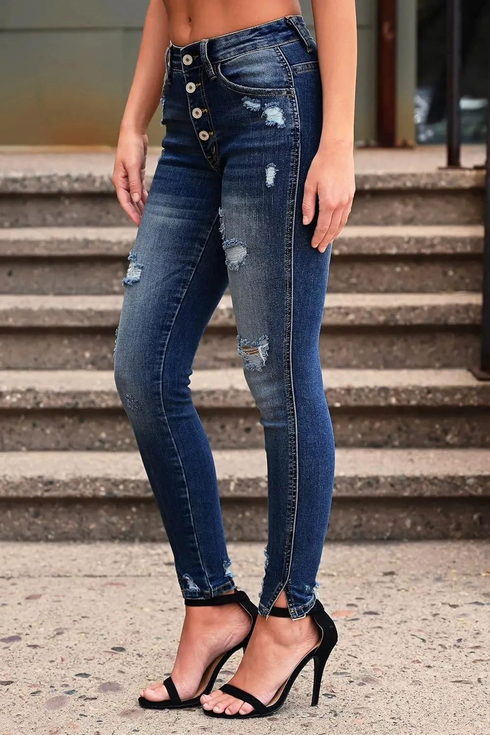Ripped Jeans Womens high Waisted Stretch Skinny Distressed Cargo Emo Denim Pants