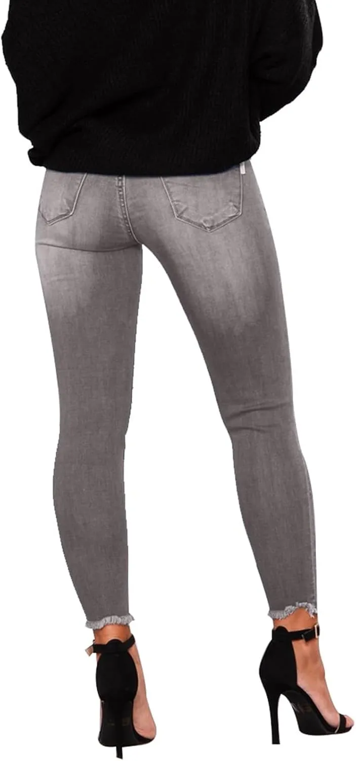 Ripped Jeans Womens Skinny Stretchy High Waisted Plus Size Raw Hem Denim Boyfriend Butt Lifting Jeggings with Pockets