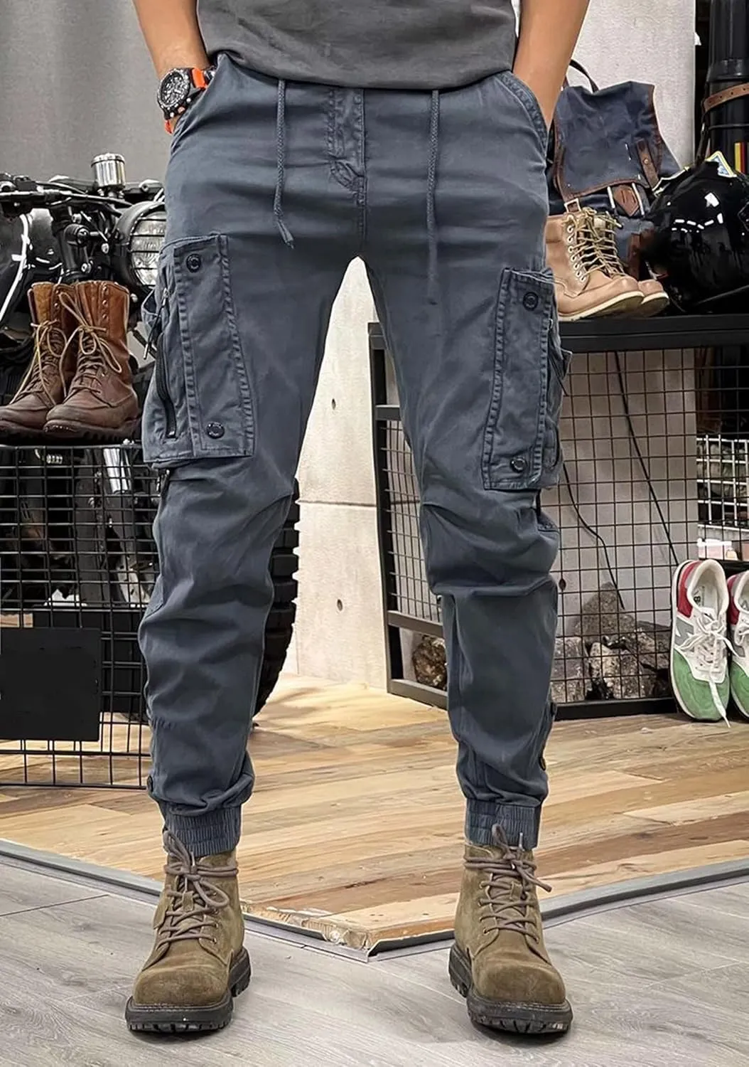Rivccku Men’s Tactical Trousers Combat Work Trousers Multi-Pocket Cargo Pants