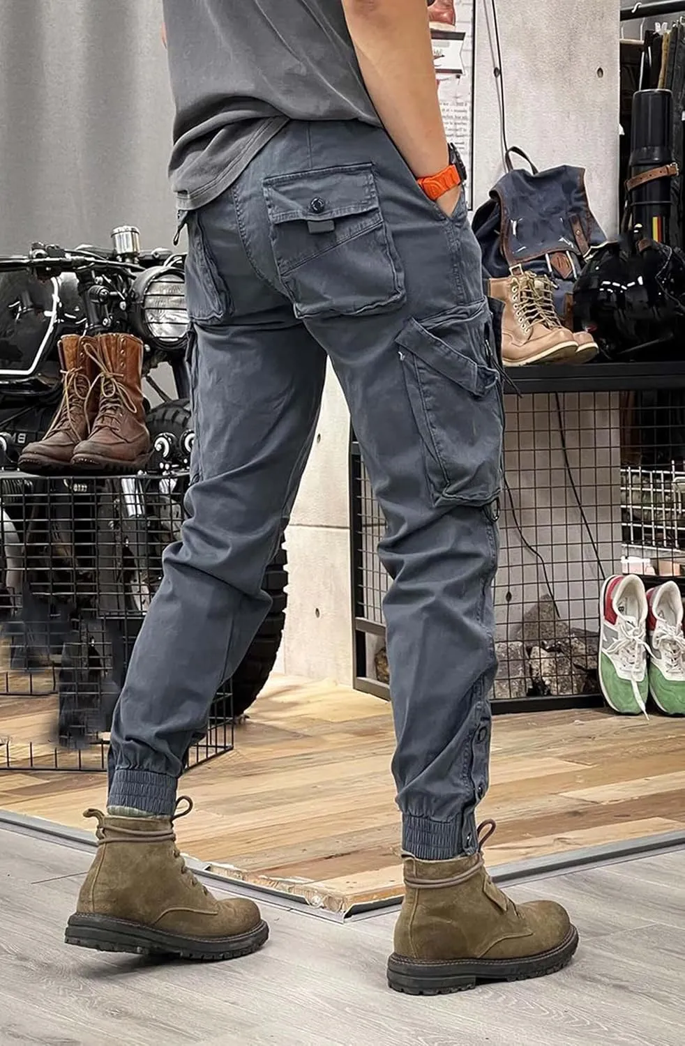 Rivccku Men’s Tactical Trousers Combat Work Trousers Multi-Pocket Cargo Pants