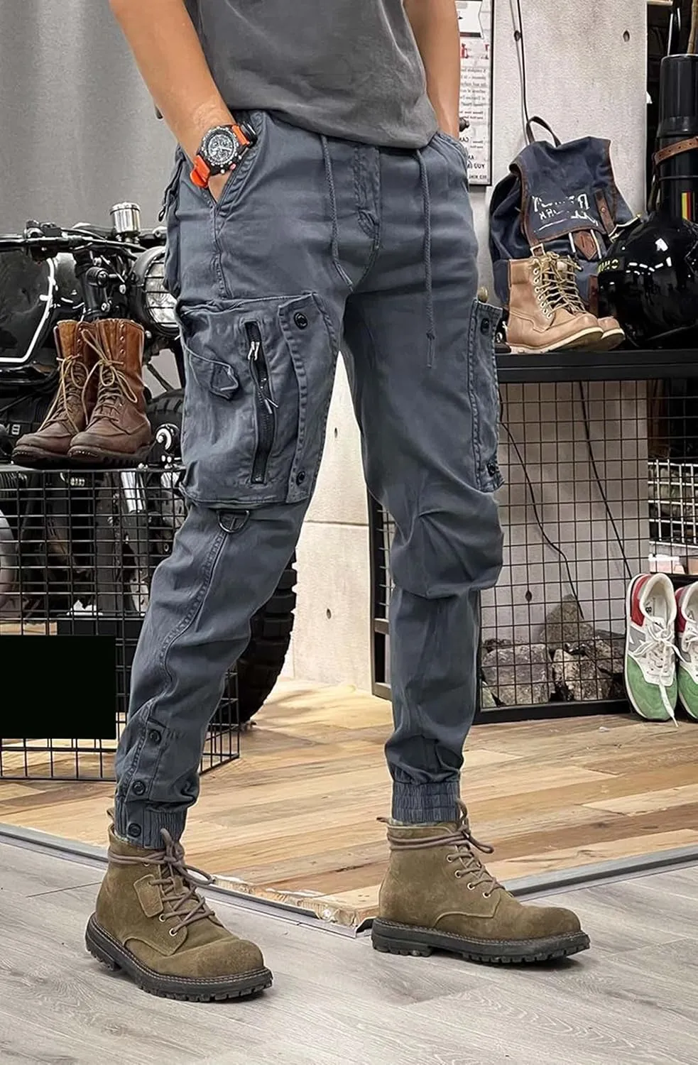 Rivccku Men’s Tactical Trousers Combat Work Trousers Multi-Pocket Cargo Pants