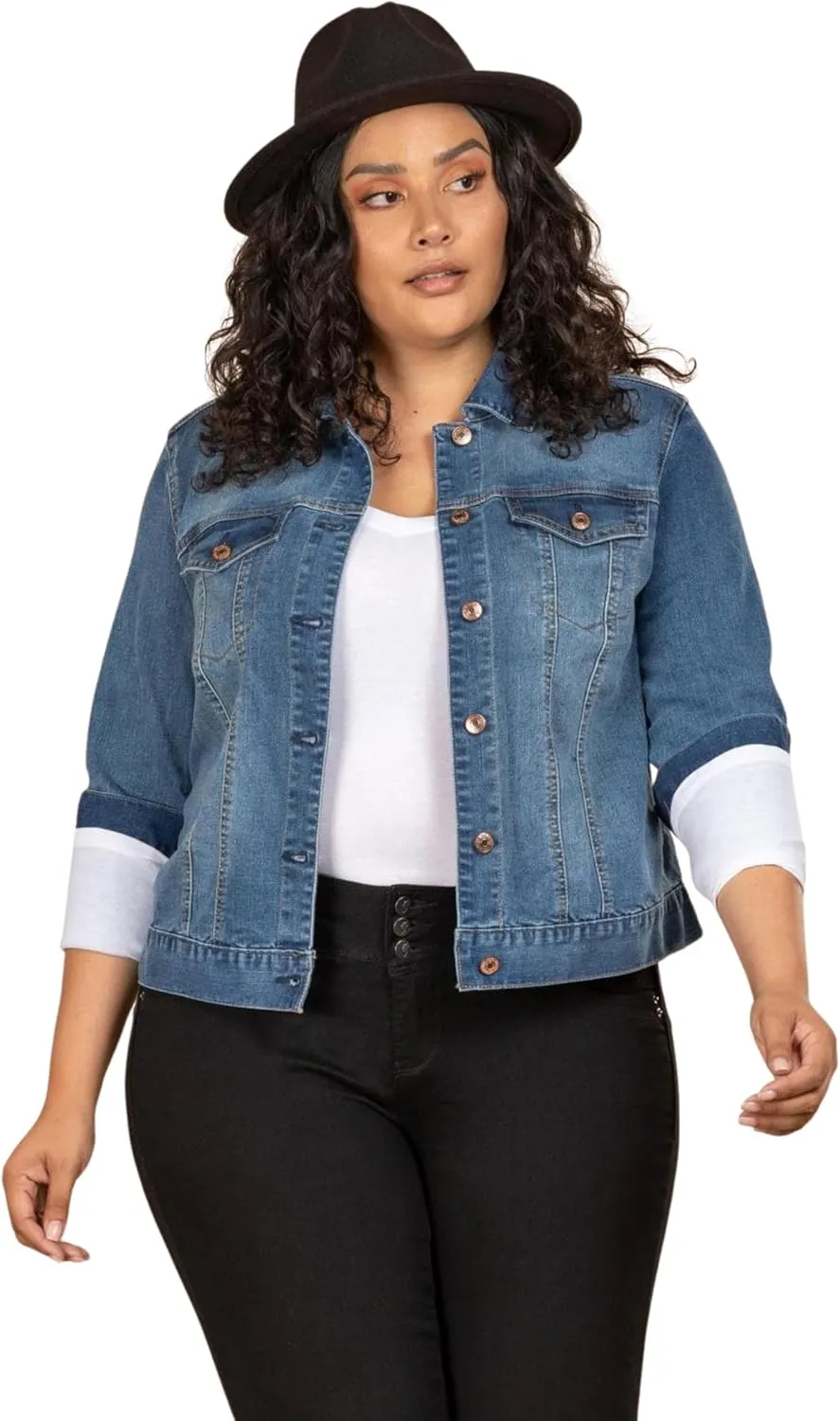 Royalty For Me Womens Women's Plus Size Cropped Denim Jacket