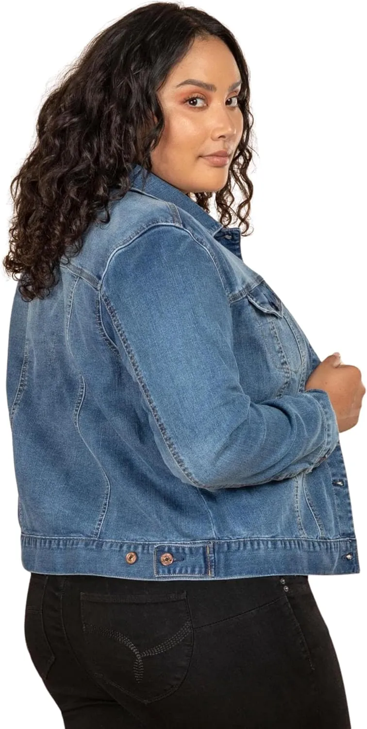 Royalty For Me Womens Women's Plus Size Cropped Denim Jacket