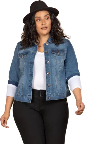 Royalty For Me Womens Women's Plus Size Cropped Denim Jacket