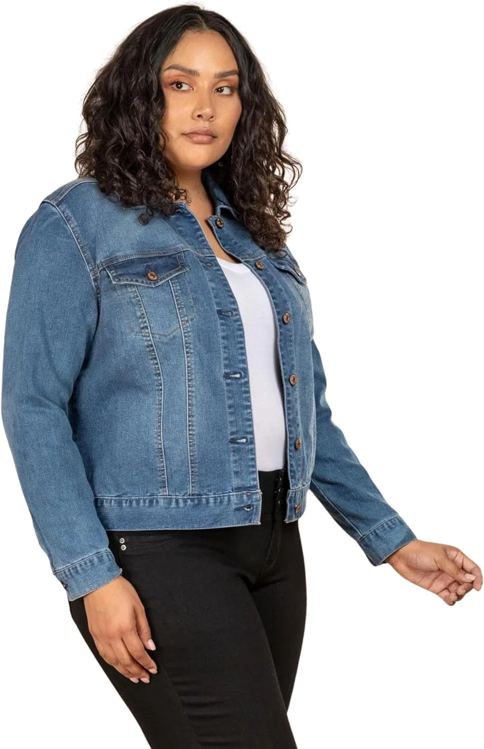 Royalty For Me Womens Women's Plus Size Cropped Denim Jacket