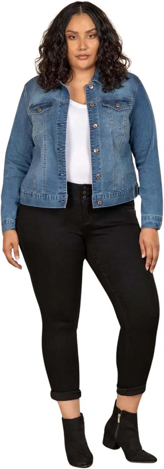 Royalty For Me Womens Women's Plus Size Cropped Denim Jacket
