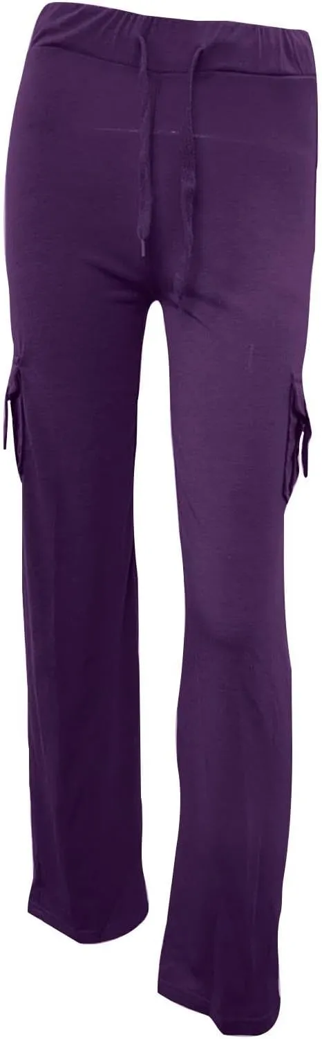 Ruziyoog Womens Cargo Pants Drawstring Waist Loose Fit Flare Trousers with Pockets Casual Lounge Wear Sweatpants