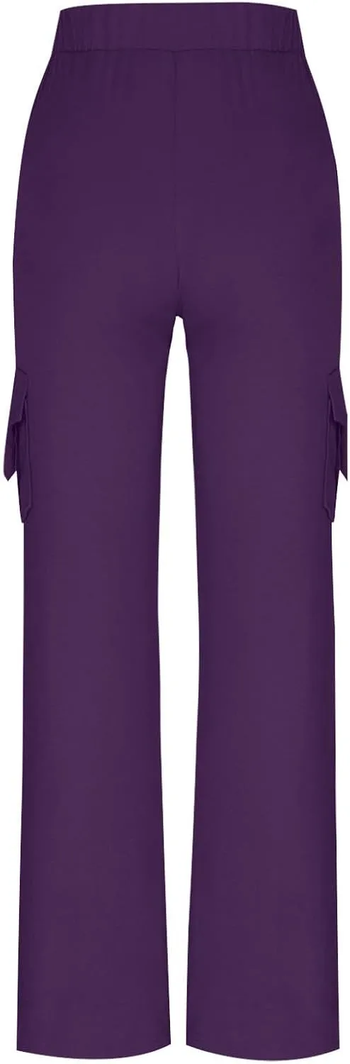 Ruziyoog Womens Cargo Pants Drawstring Waist Loose Fit Flare Trousers with Pockets Casual Lounge Wear Sweatpants