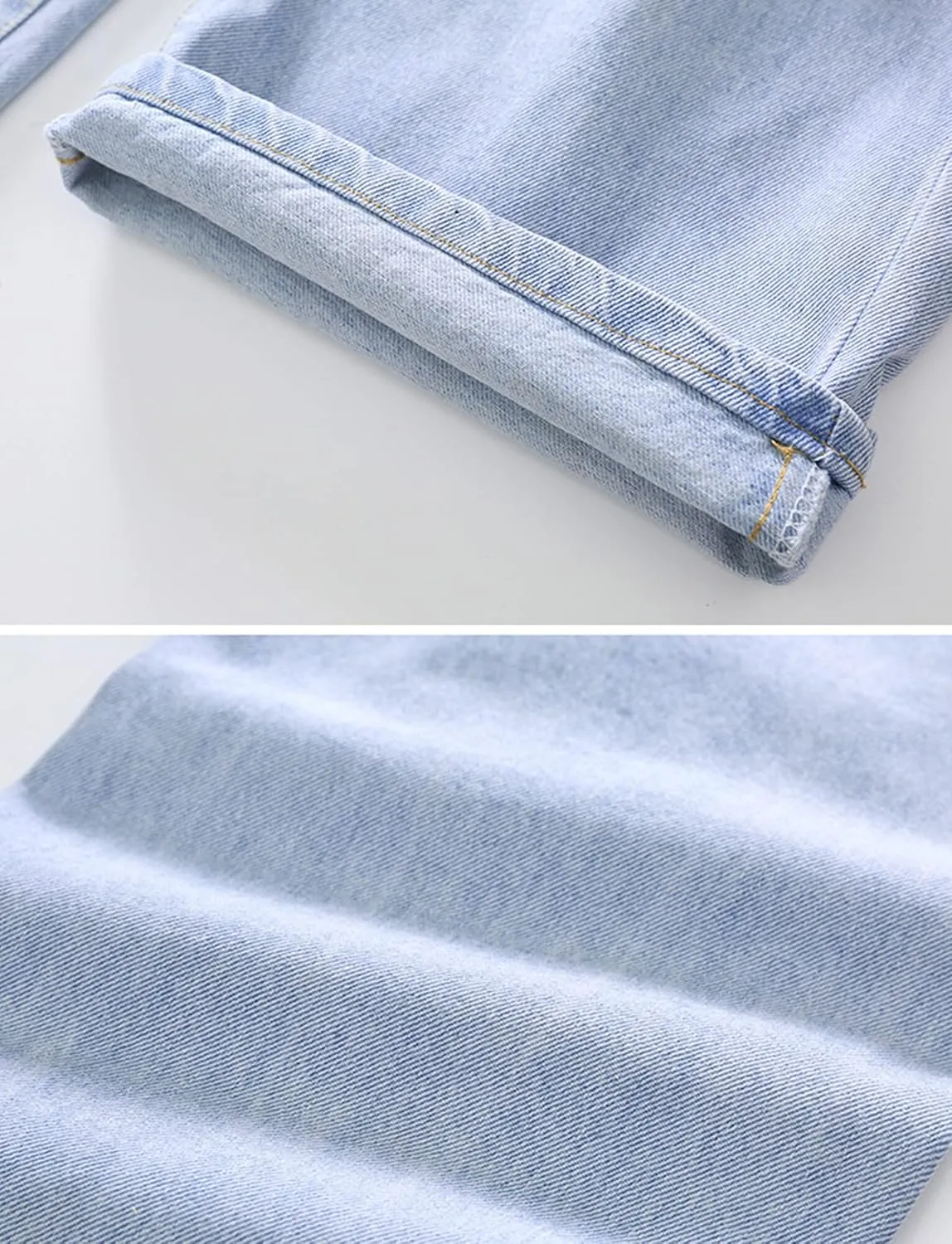 SEAUR Girls Baggy Straight Wide Leg Ripped Jeans Kids Fashion Elastic High Waist Denim Pants