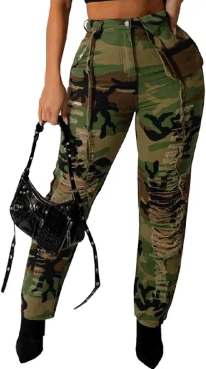 SeNight Women's High Waisted Ripped Jeans Cut Out Destroyed Distressed Denim Pants