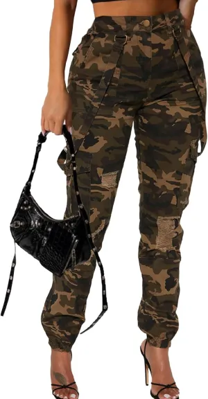 SeNight Women's High Waisted Ripped Jeans Cut Out Destroyed Distressed Denim Pants