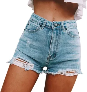 Sexyshine Women's High Waist Distressed Casual Cut Off Ripped Jeans Denim Shorts