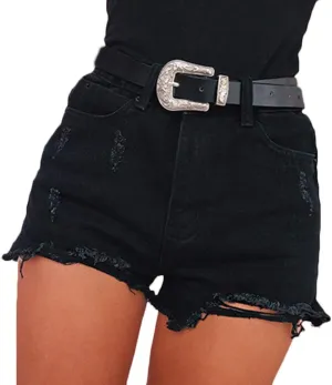 Sexyshine Women's High Waist Distressed Casual Cut Off Ripped Jeans Denim Shorts