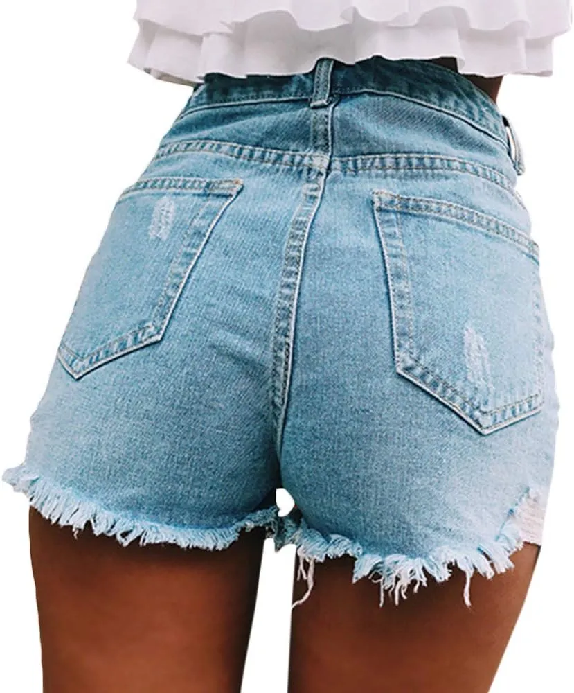 Sexyshine Women's High Waist Distressed Casual Cut Off Ripped Jeans Denim Shorts