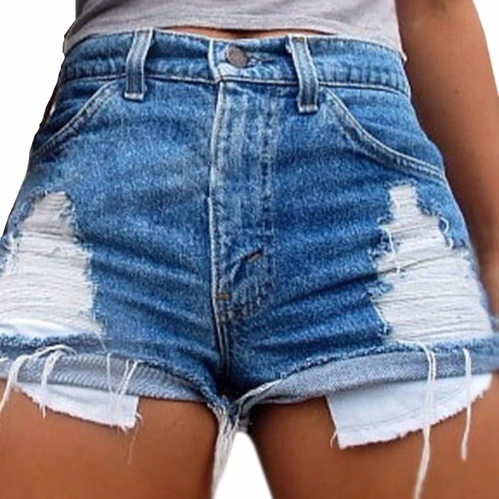 Sexyshine Women's High Waist Distressed Casual Cut Off Ripped Jeans Denim Shorts
