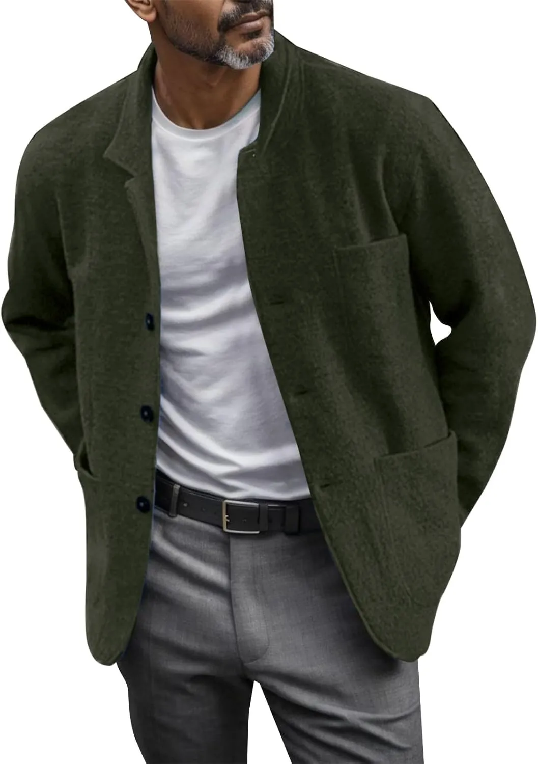 Shirt Jacket For Men Button Down Winter Casual Shirts Solid Long Sleeve Cardigan With Pockets