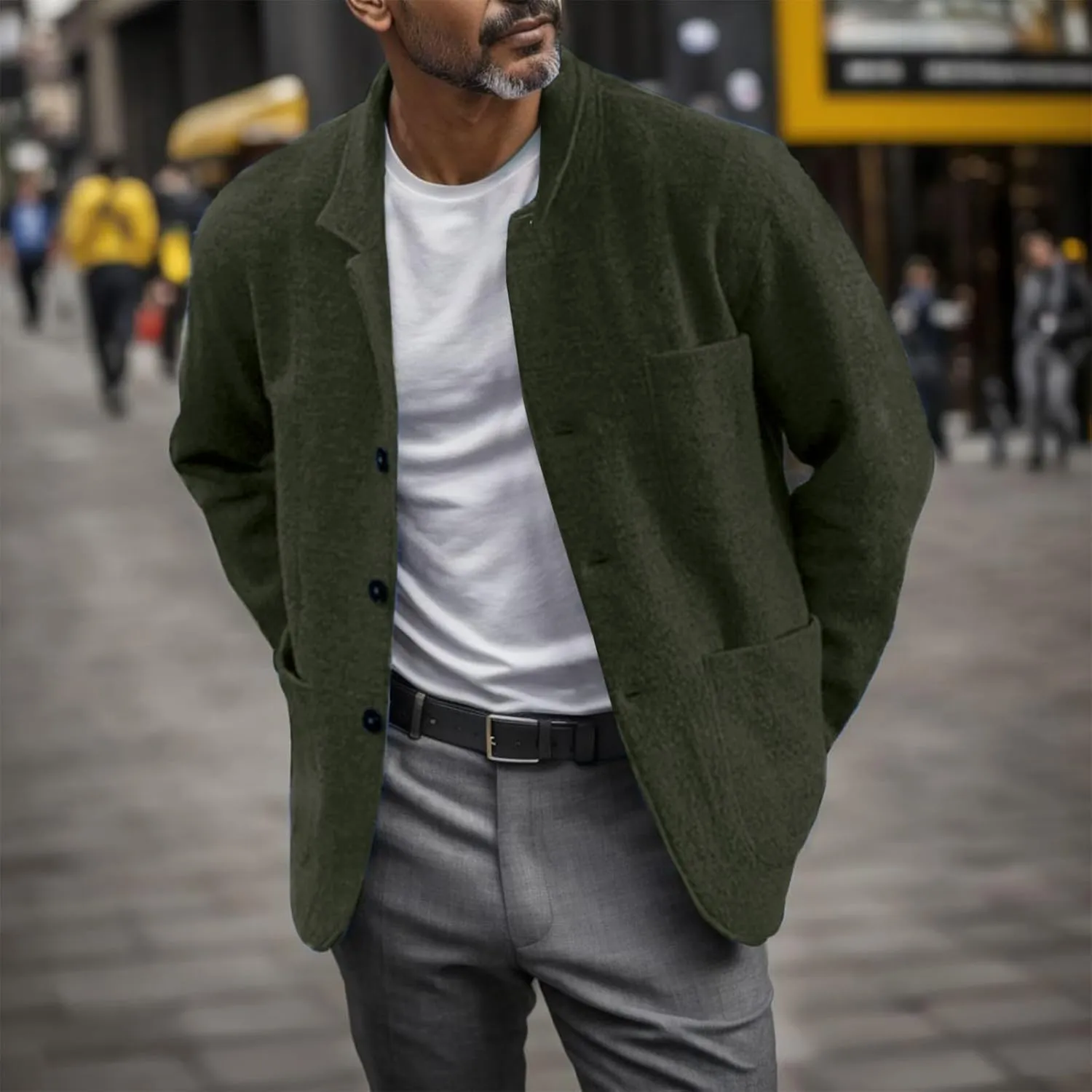 Shirt Jacket For Men Button Down Winter Casual Shirts Solid Long Sleeve Cardigan With Pockets