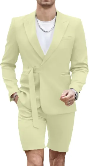 Shorts Suits for Men 2 Piece Slim Fit Summer Suit Outfit Two Buttons Peak Lapel Casual Prom Suit Beach Wedding Tuxedo