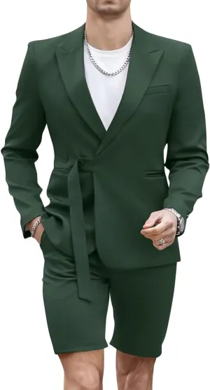 Shorts Suits for Men 2 Piece Slim Fit Summer Suit Outfit Two Buttons Peak Lapel Casual Prom Suit Beach Wedding Tuxedo