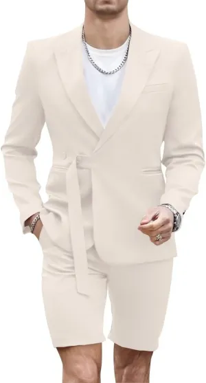Shorts Suits for Men 2 Piece Slim Fit Summer Suit Outfit Two Buttons Peak Lapel Casual Prom Suit Beach Wedding Tuxedo