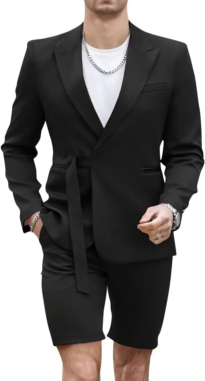 Shorts Suits for Men 2 Piece Slim Fit Summer Suit Outfit Two Buttons Peak Lapel Casual Prom Suit Beach Wedding Tuxedo