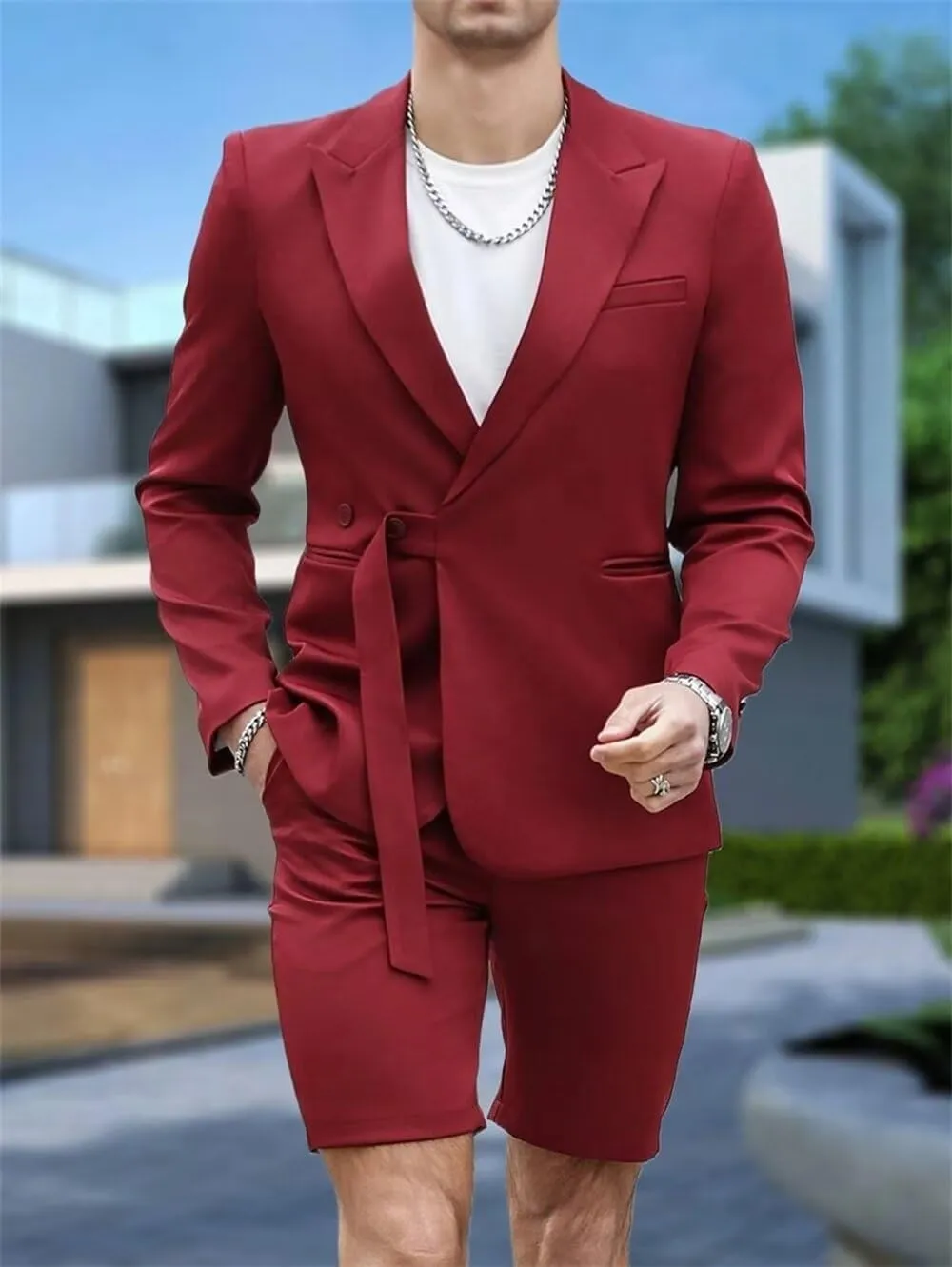 Shorts Suits for Men 2 Piece Slim Fit Summer Suit Outfit Two Buttons Peak Lapel Casual Prom Suit Beach Wedding Tuxedo