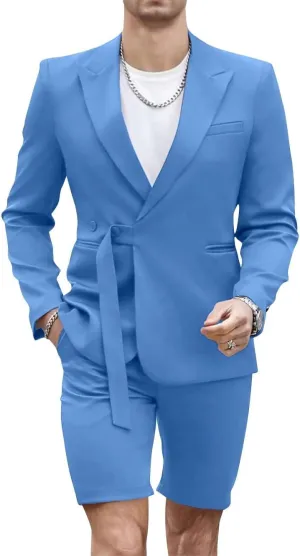 Shorts Suits for Men 2 Piece Slim Fit Summer Suit Outfit Two Buttons Peak Lapel Casual Prom Suit Beach Wedding Tuxedo