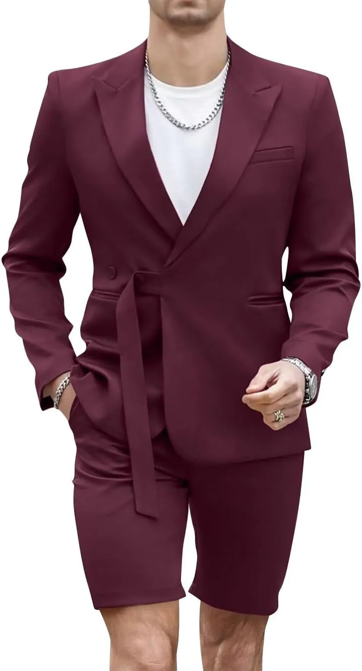 Shorts Suits for Men 2 Piece Slim Fit Summer Suit Outfit Two Buttons Peak Lapel Casual Prom Suit Beach Wedding Tuxedo