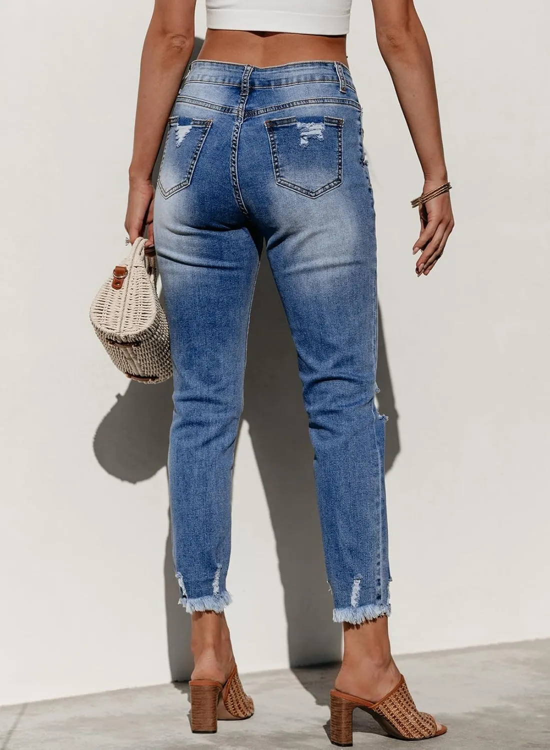 Sidefeel Women's Ripped Jeans Straight Leg Distressed Boyfriend Denim Pants