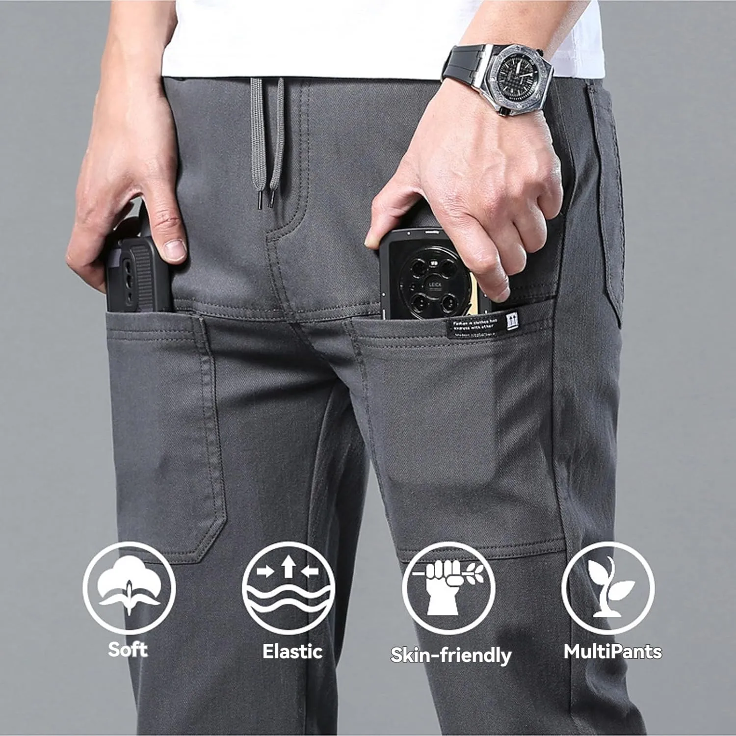 Sirmale MultiPants - High Stretch Multi-Pocket Cargo Pants, Men's Stretch Multi-Pocket Skinny Cargo Pants