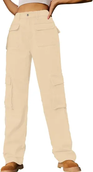 SMIDOW Women Straight Leg Jeans Pants Baggy Cargo Pants Jeans with Multiple Pockets Business Casual Pants Relaxed Fit