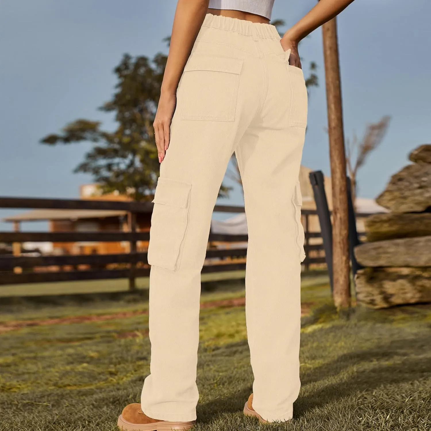 SMIDOW Women Straight Leg Jeans Pants Baggy Cargo Pants Jeans with Multiple Pockets Business Casual Pants Relaxed Fit