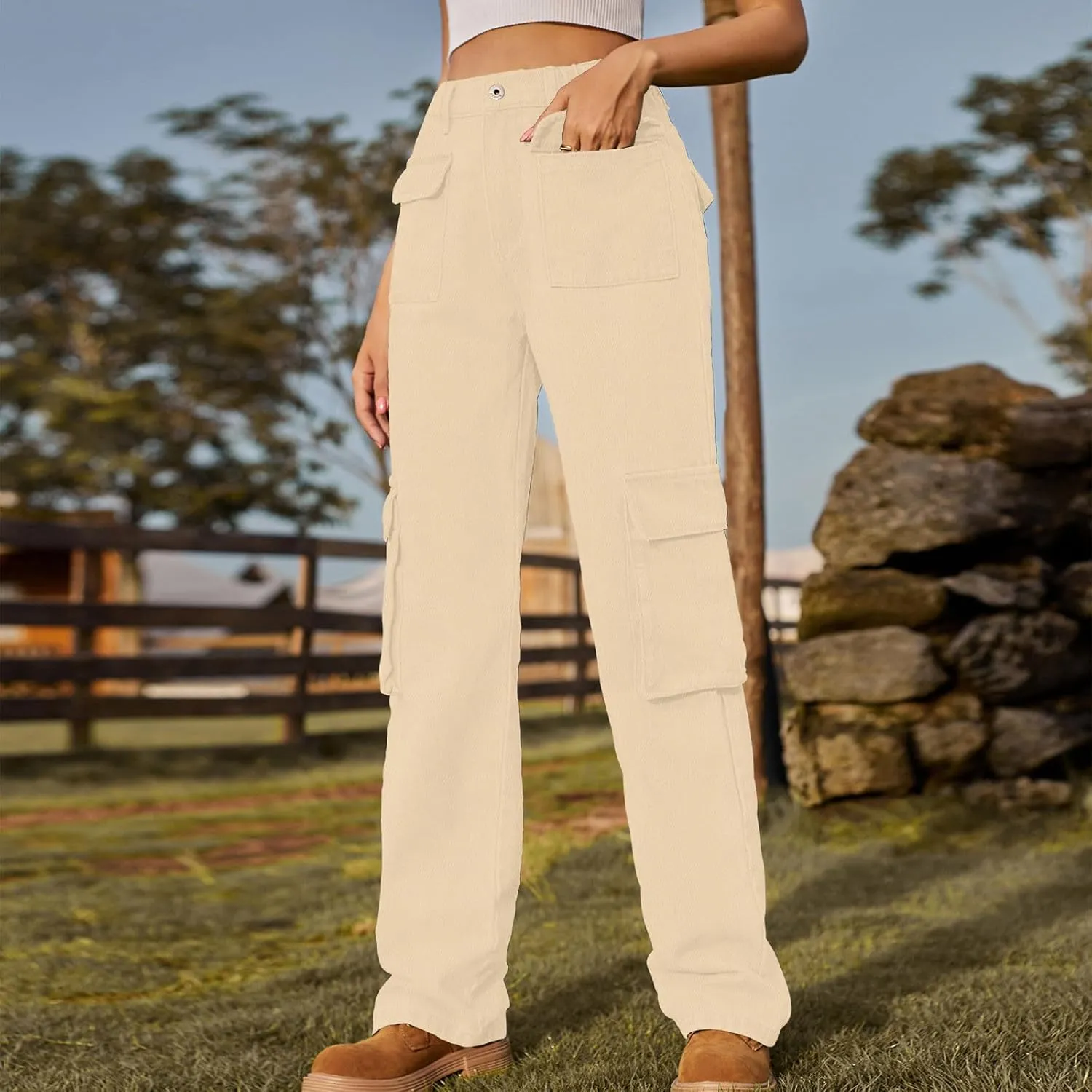 SMIDOW Women Straight Leg Jeans Pants Baggy Cargo Pants Jeans with Multiple Pockets Business Casual Pants Relaxed Fit