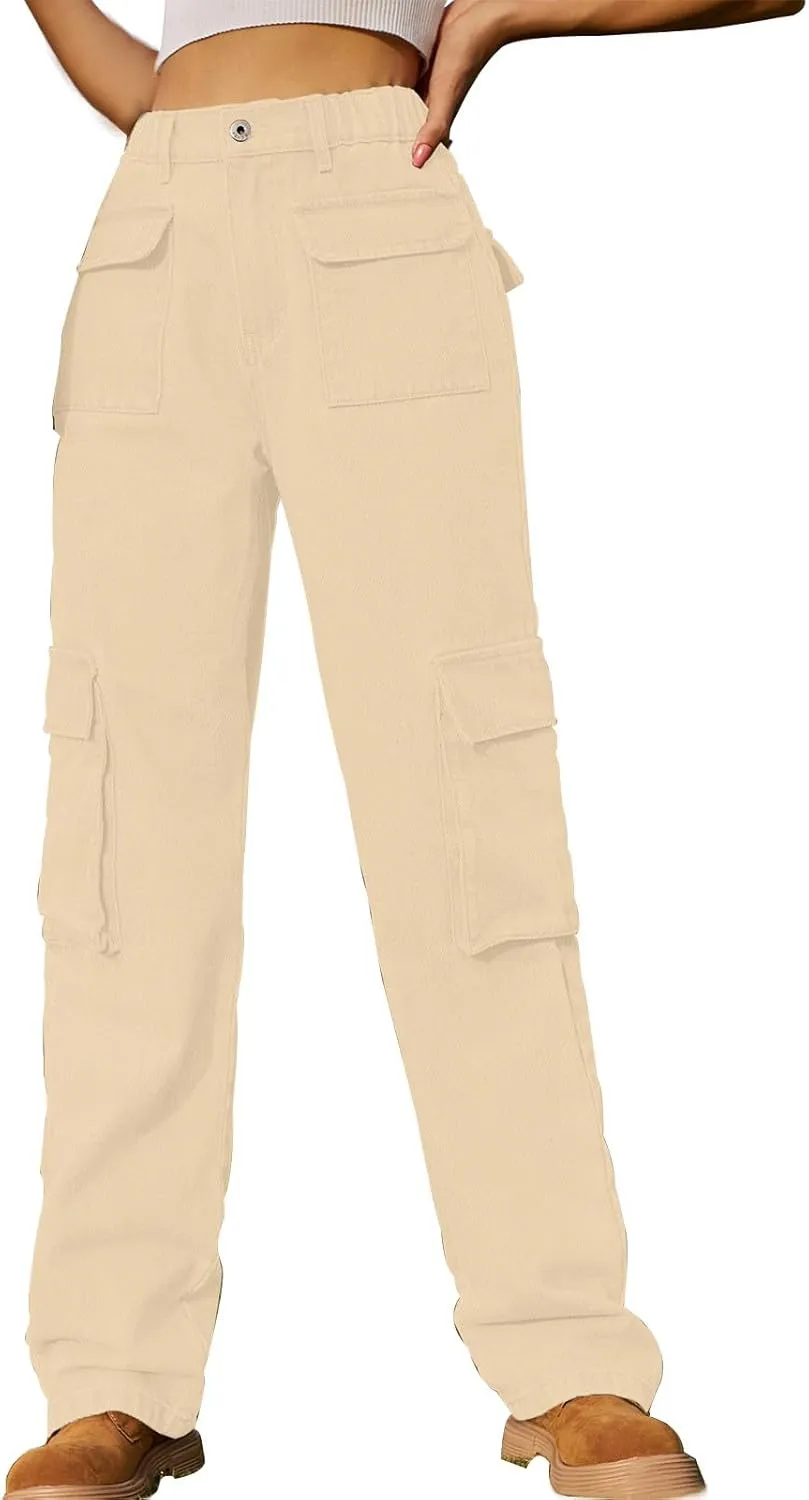 SMIDOW Women Straight Leg Jeans Pants Baggy Cargo Pants Jeans with Multiple Pockets Business Casual Pants Relaxed Fit