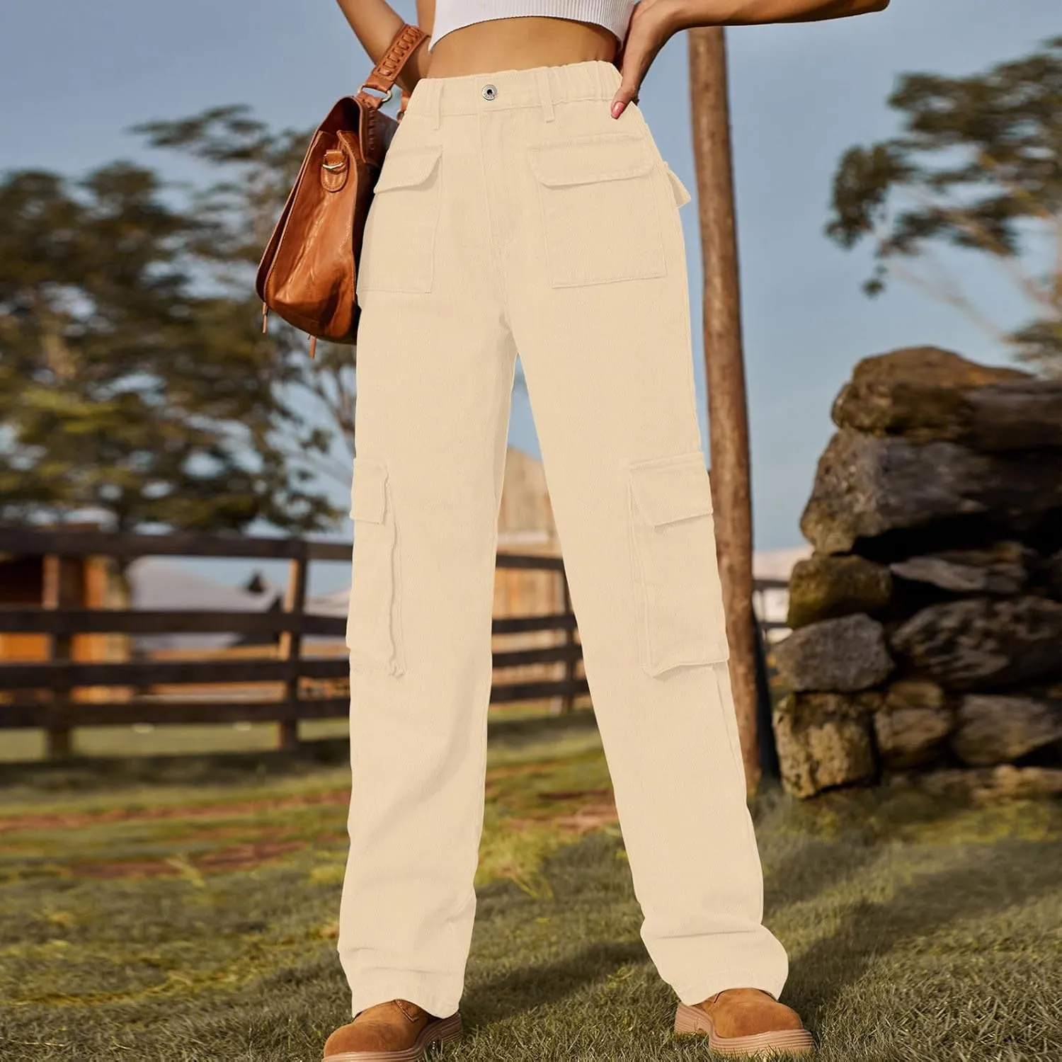 SMIDOW Women Straight Leg Jeans Pants Baggy Cargo Pants Jeans with Multiple Pockets Business Casual Pants Relaxed Fit