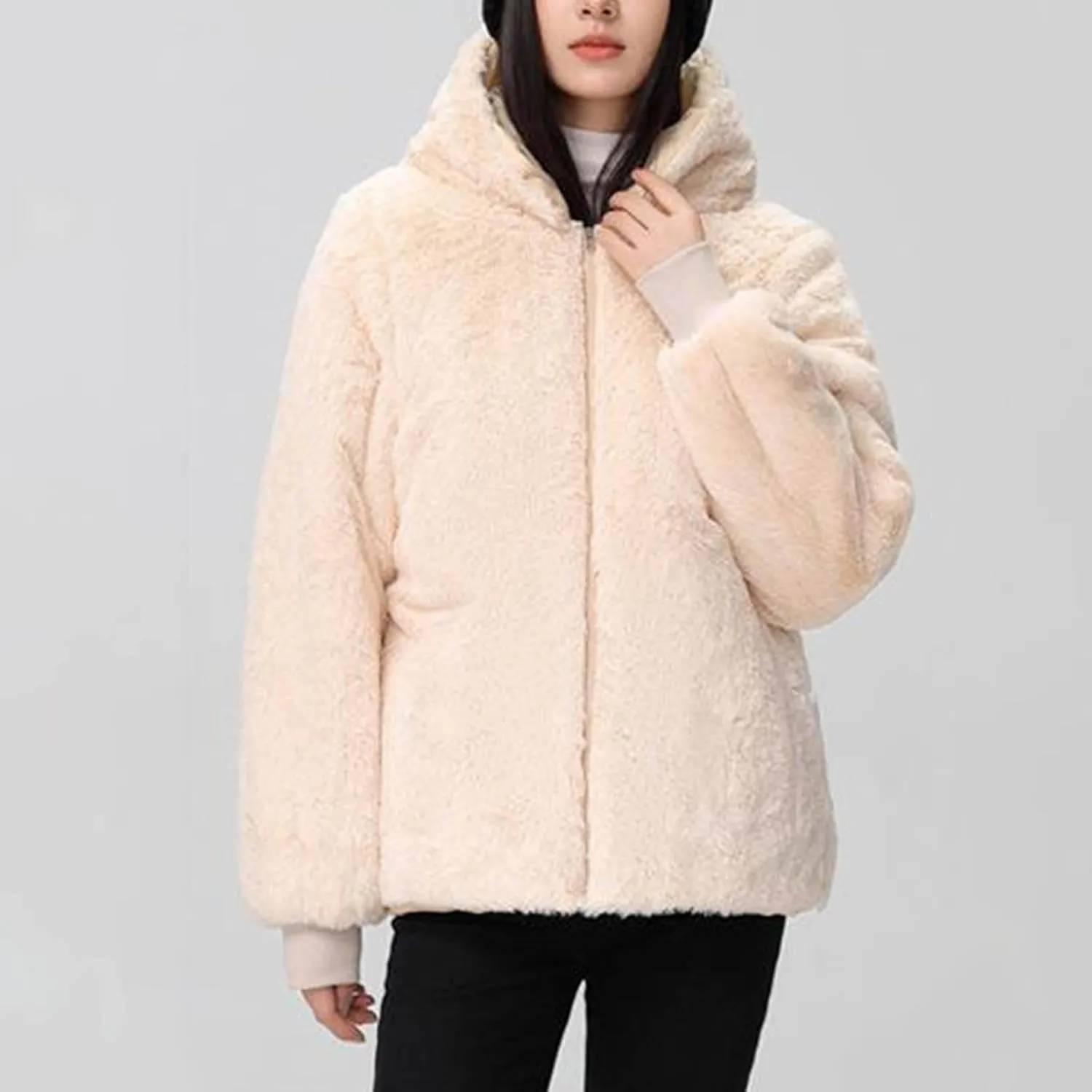 Snow Jackets for Women Winter Warm down Coats Plus Size Fuzzy Hooded Puffer Jackets Outdoor Waterproof Parka Coats