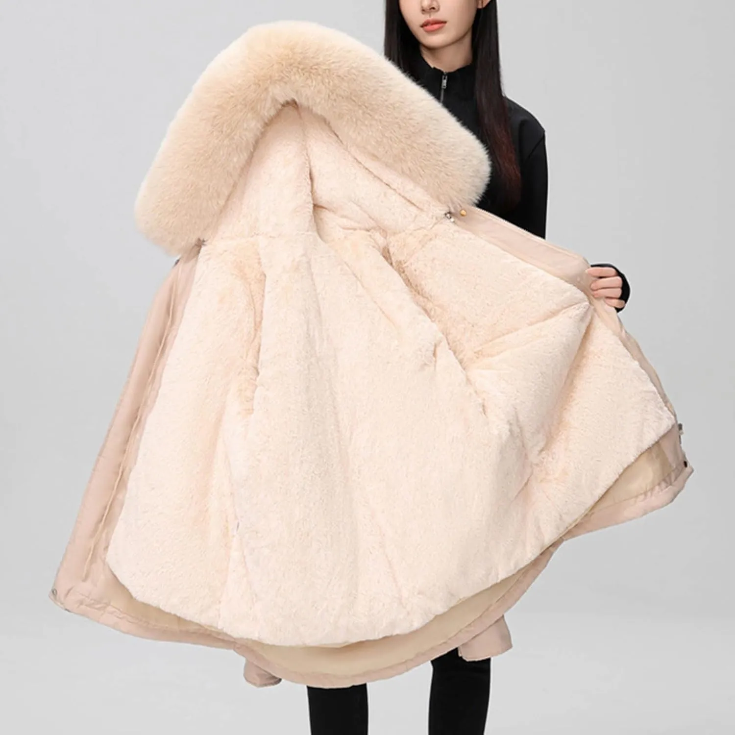 Snow Jackets for Women Winter Warm down Coats Plus Size Fuzzy Hooded Puffer Jackets Outdoor Waterproof Parka Coats