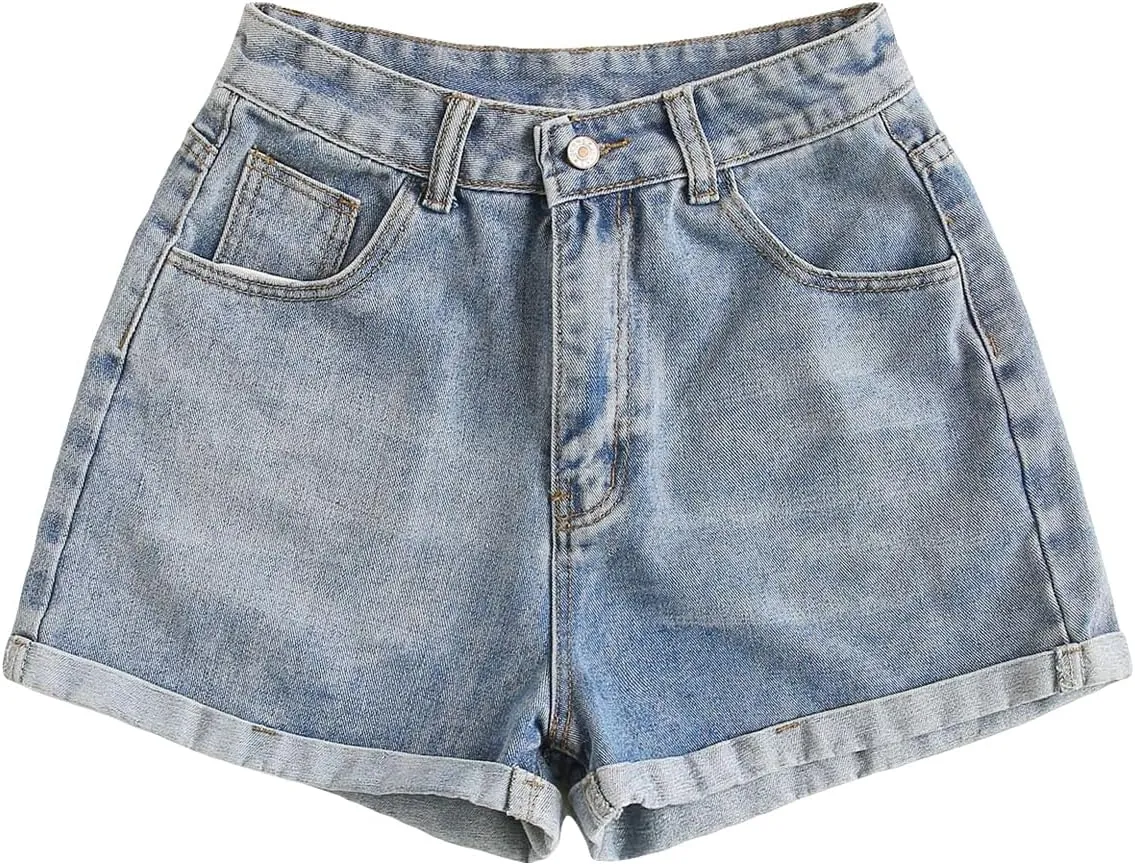 SOLY HUX Women's Summer Denim Shorts High Waisted Button Casual Straight Leg Jeans Shorts